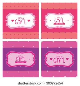Set of labels on different textured backgrounds for baby showers. Vector illustration