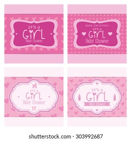 Set of labels on different textured backgrounds for baby showers. Vector illustration