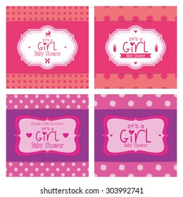Set of labels on different textured backgrounds for baby showers. Vector illustration
