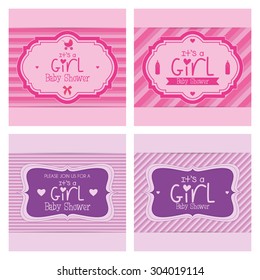 Set of labels on different textured backgrounds for baby showers. Vector illustration