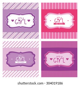 Set of labels on different textured backgrounds for baby showers. Vector illustration