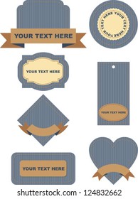 set of labels on jeans background