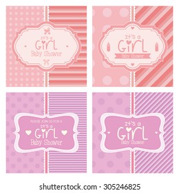 Set of labels on textured backgrounds for baby showers. Vector illustration