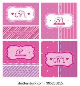 Set of labels on textured backgrounds for baby showers. Vector illustration