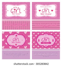 Set of labels on textured backgrounds for baby showers. Vector illustration