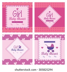 Set of labels on textured backgrounds for baby showers. Vector illustration