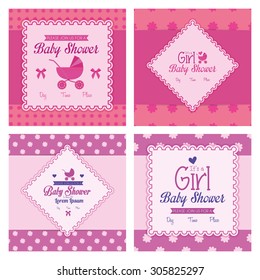 Set of labels on textured backgrounds for baby showers. Vector illustration