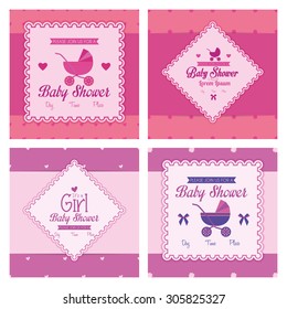 Set of labels on textured backgrounds for baby showers. Vector illustration