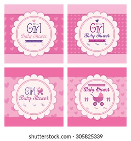 Set of labels on textured backgrounds for baby showers. Vector illustration