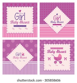Set of labels on textured backgrounds for baby showers. Vector illustration