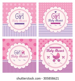 Set of labels on textured backgrounds for baby showers. Vector illustration