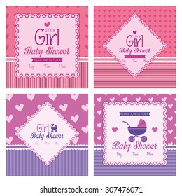 Set of labels on textured backgrounds for baby showers. Vector illustration