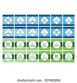 Set of labels on textured backgrounds for baby showers. Vector illustration