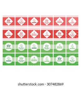 Set of labels on textured backgrounds for baby showers. Vector illustration
