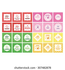 Set of labels on textured backgrounds for baby showers. Vector illustration