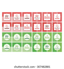 Set of labels on textured backgrounds for baby showers. Vector illustration