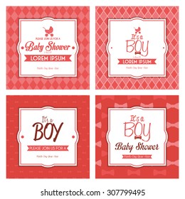 Set of labels on textured backgrounds for baby showers. Vector illustration