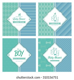 Set of labels on textured backgrounds for baby showers. Vector illustration