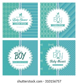 Set of labels on textured backgrounds for baby showers. Vector illustration