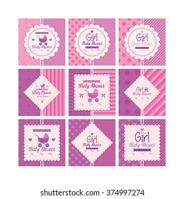 Set of labels on textured backgrounds for baby showers. Vector illustration