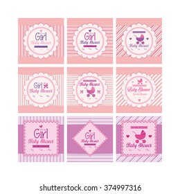 Set of labels on textured backgrounds for baby showers. Vector illustration