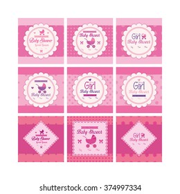 Set of labels on textured backgrounds for baby showers. Vector illustration