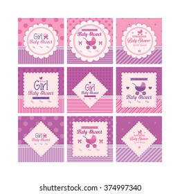 Set of labels on textured backgrounds for baby showers. Vector illustration