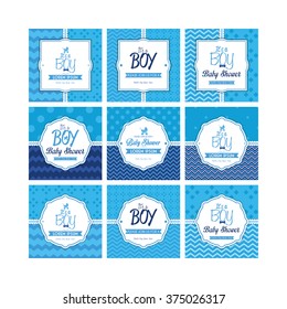 Set of labels on textured backgrounds for baby showers. Vector illustration