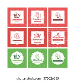 Set of labels on textured backgrounds for baby showers. Vector illustration