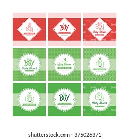 Set of labels on textured backgrounds for baby showers. Vector illustration