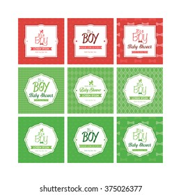 Set of labels on textured backgrounds for baby showers. Vector illustration