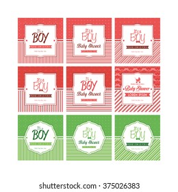 Set of labels on textured backgrounds for baby showers. Vector illustration