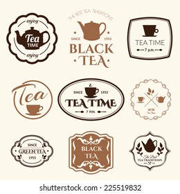 Set of labels on theme tea. Tradition of teatime. Tea logo.