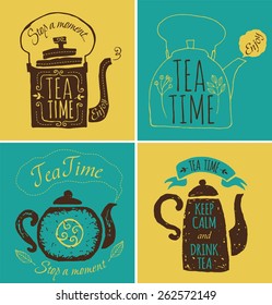 Set of labels on theme tea. Tea logo.