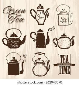 Set of labels on theme tea. Tea logo.