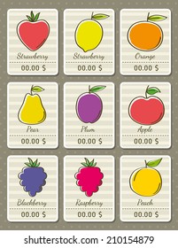 set of labels with organic fruits, vector illustration