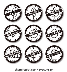 Set of labels for organic, natural, bio and allergen free products