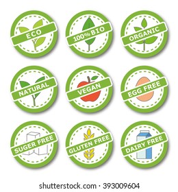 Set of labels for organic, natural, bio and allergen free products