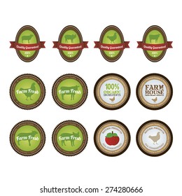 Set of labels with organic products. Vector illustration