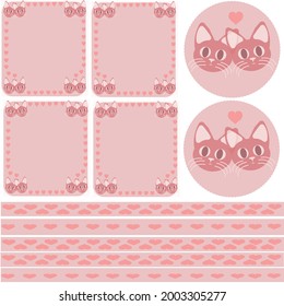 set of labels to organize with valentine theme and adorable kittens and many hearts with pink color