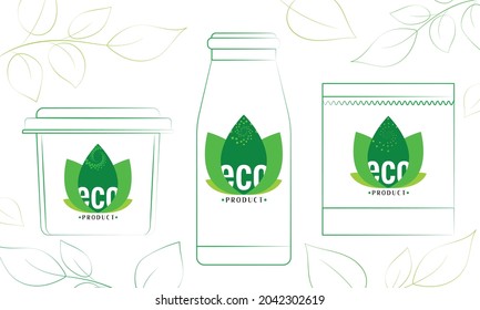 A set of labels for packaging healthy organic food in the form of a green leaves.