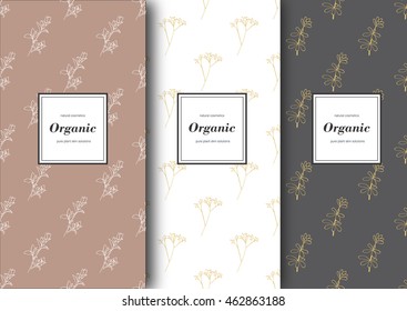 Set of labels, packaging for organic shop or natural cosmetics. Vector floral patterns with pastel colors. Template for packing product.