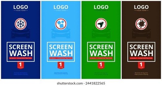set of labels for packaging windshield wipers against ice, snow, dirt and insects 
