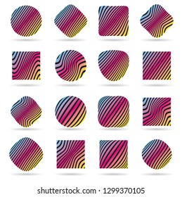 Set of labels pattern. Op art, zebra, prism and rainbow style vector illustration