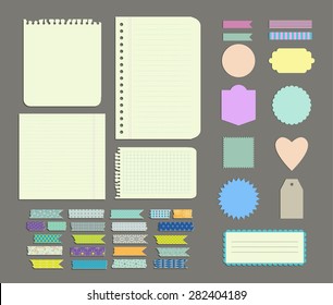 Set of labels, Patterned Wash Tape Strips, decor and design elements. Isolated