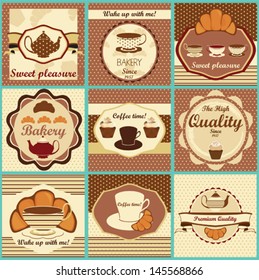 set of labels and patterns for bakery and pastry shop