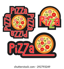 Set of labels "Pizza" on a white background.