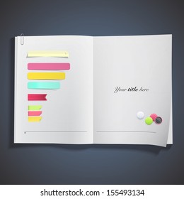 Set of labels printed on white book. Vector design