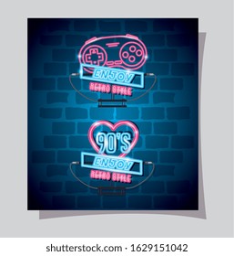 set of labels retro style neon light vector illustration design