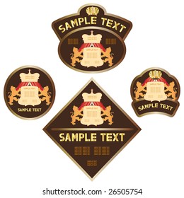 Set of labels in royal style with heraldic elements.